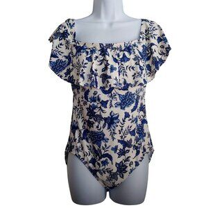 Lauren Ralph Lauren Cornflower Blue/White Ruffle Modest Resort Beach Classic XL